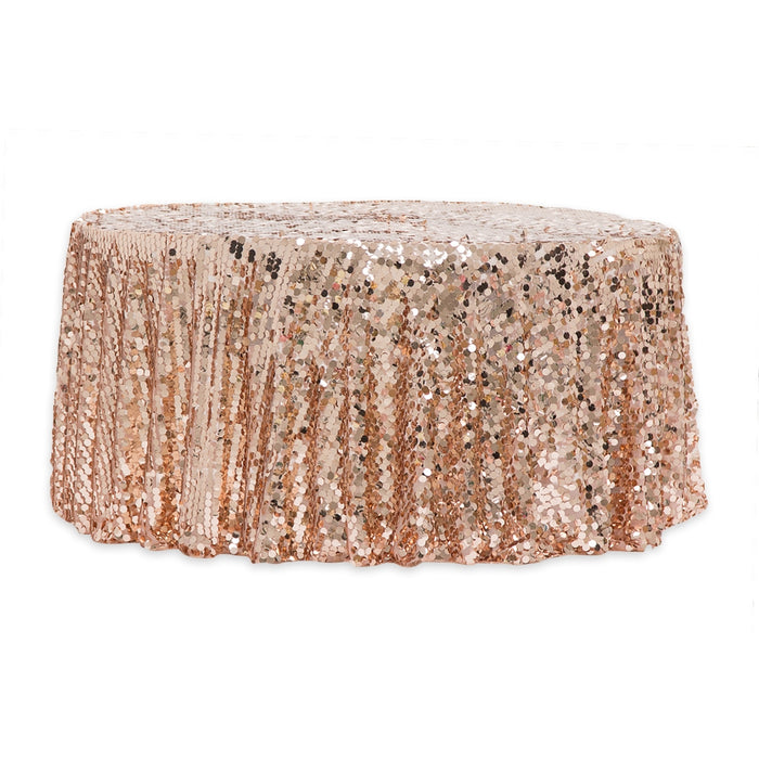 Large Payette Sequin 132" Round Tablecloth - Blush/Rose Gold - CV Linens