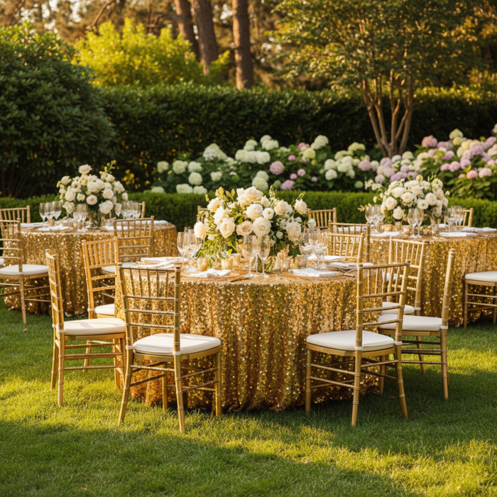 Outdoor Wedding Reception- Large Payette Sequin 120 Round Tablecloth