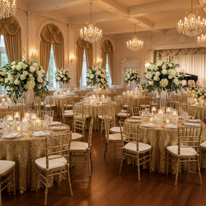 Indoor Wedding Reception- Large Payette Sequin 120 Round Tablecloth