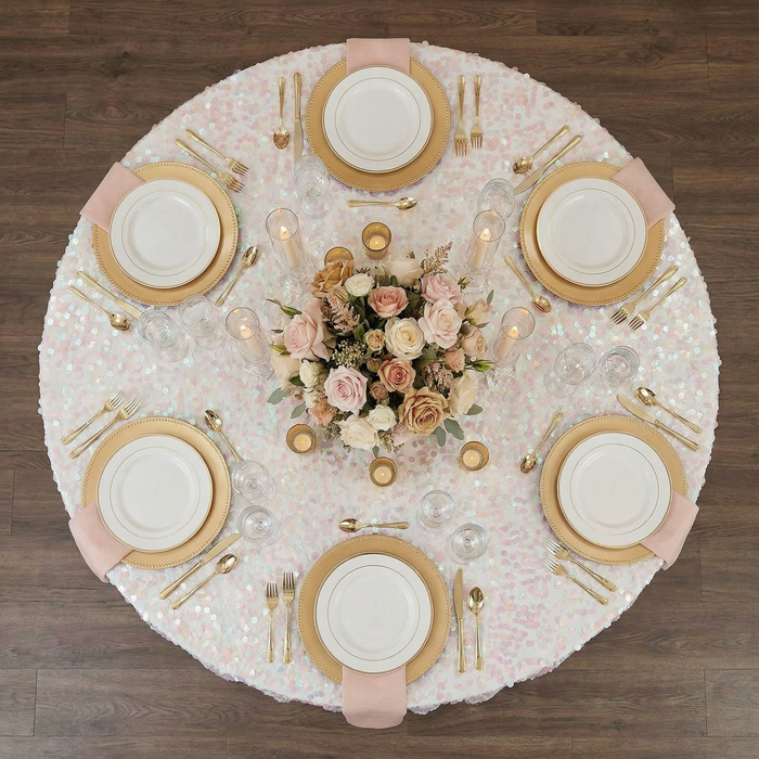 Large Payette Sequin Round 120" Tablecloth - Iridescent Pink - CV Linens