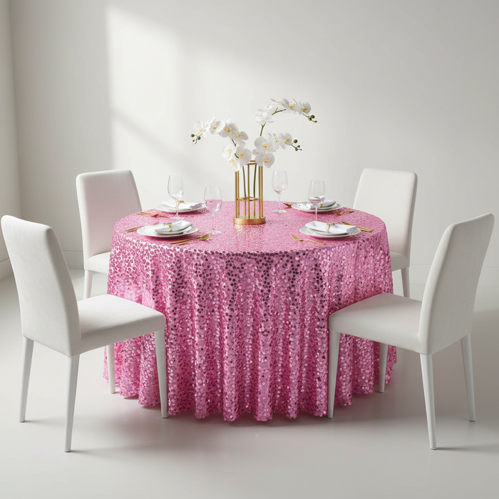 Large Payette Sequin Round 120" Tablecloth - Pink