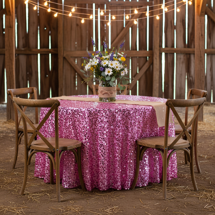 Large Payette Sequin Round 120" Tablecloth - Pink