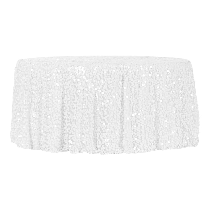 Large Payette Sequin Round 120" Tablecloth - White - CV Linens