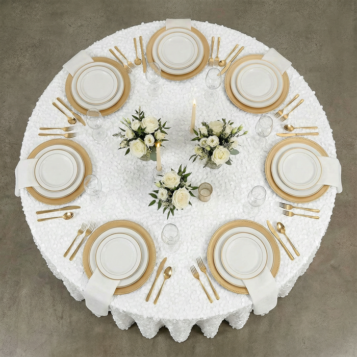 Large Payette Sequin Round 120" Tablecloth - White - CV Linens