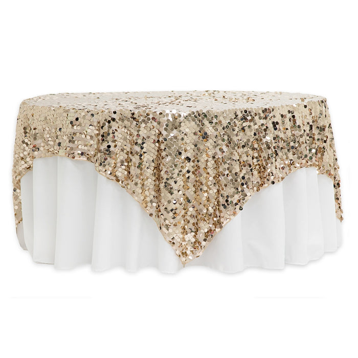 Large Payette Sequin Table Overlay Topper 90"x90" Square - Champagne - CV Linens