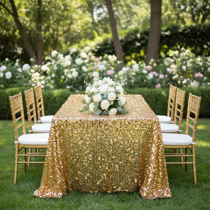 Gold Large Payette Sequin 90x132 Tablecloth – Outdoor