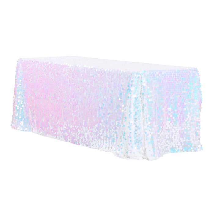 Large Payette Sequin Tablecloth 90"x132" Rectangular - Iridescent White - CV Linens