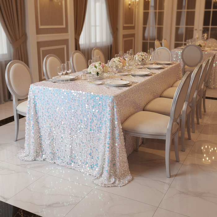 Large Payette Sequin Tablecloth 90"x156" Rectangular - Iridescent White