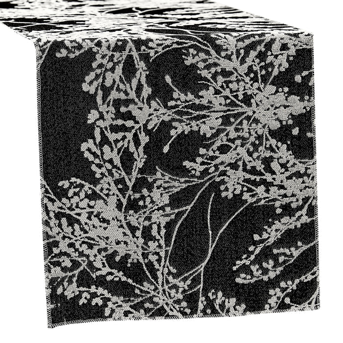 Leaf Branch Reversible Jacquard Table Runner - Black