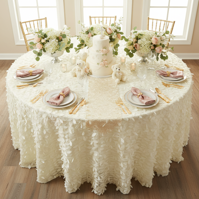 Leaf Petal Taffeta Round 120" Tablecloth - Ivory.