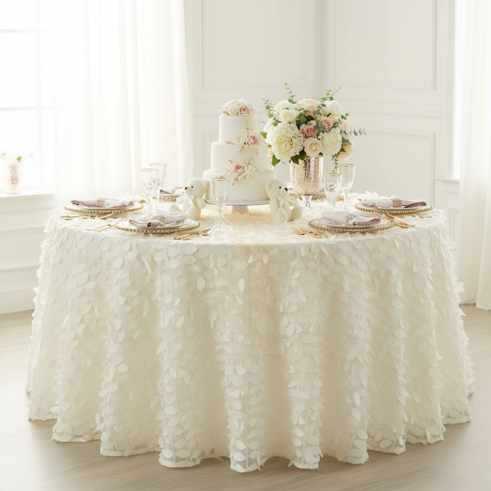 Leaf Petal Taffeta Round 120" Tablecloth - Ivory.