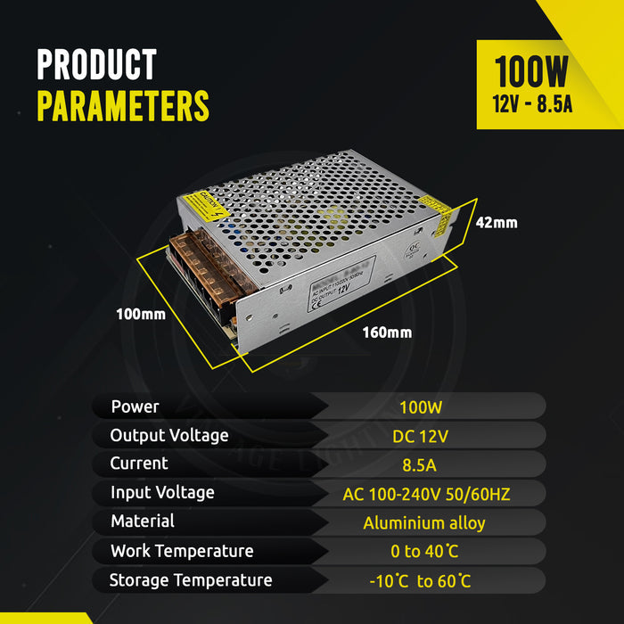 LED Transformer DC 12V 100W 8.3A Switching Power Supply Enclosed~3072