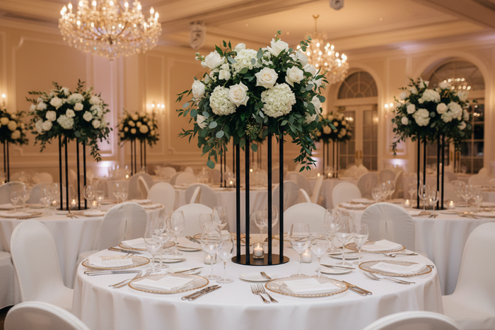hotel wedding reception with Luxe Drum Table Centerpiece Stand - Black