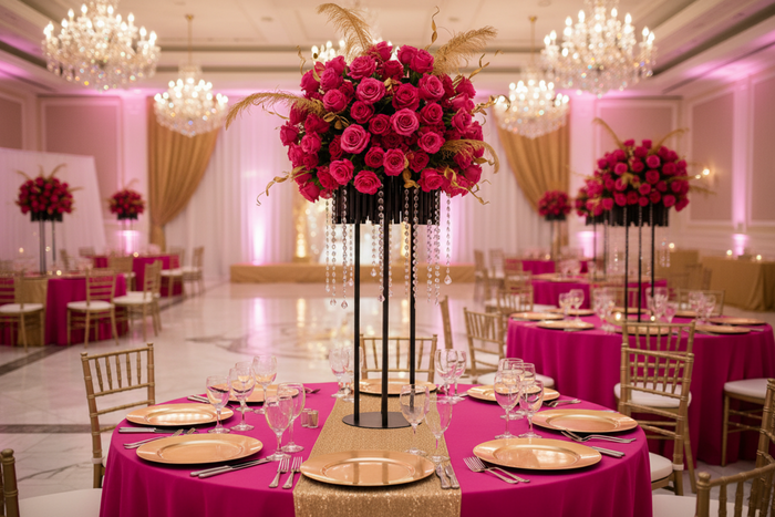 quinceañera setup with Luxe Drum Table Centerpiece Stand - Black