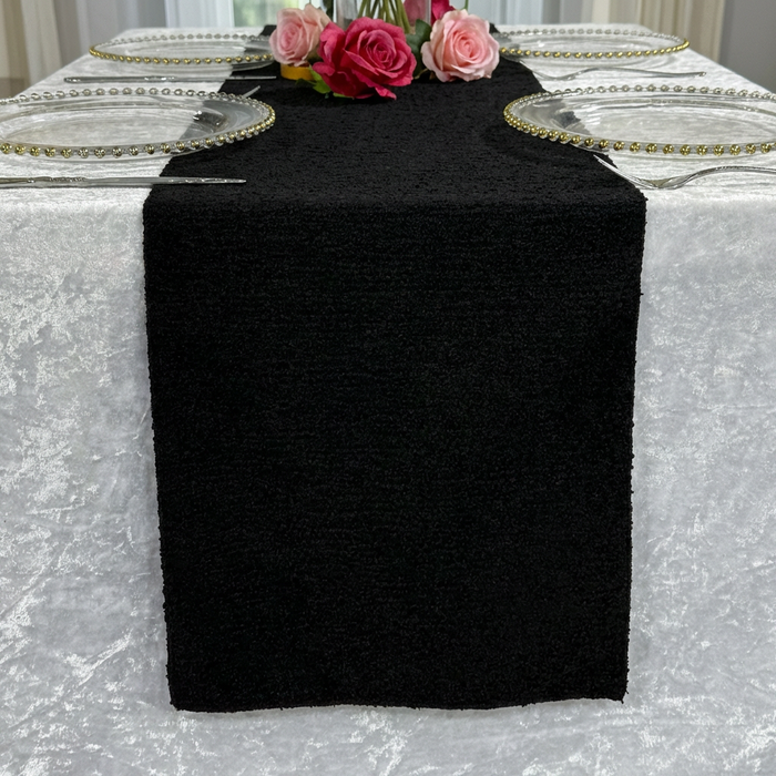 Luxury Boucle Table Runner Black drop over the table close up