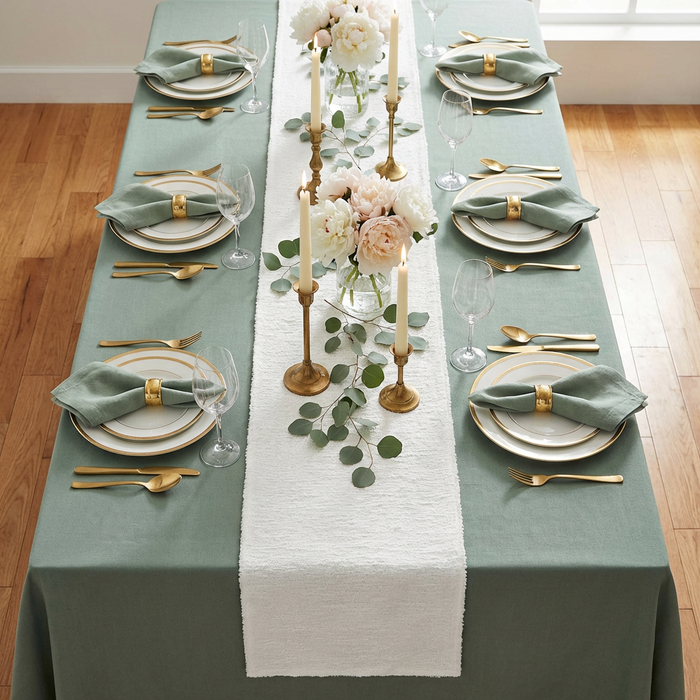 Luxury Boucle Table Runner White on a rectangular table