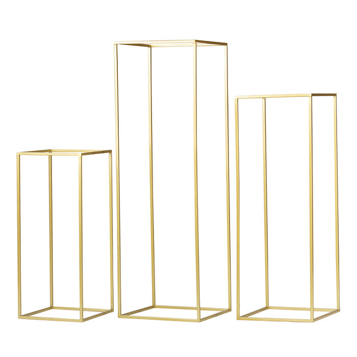 Modern Rectangular Tall Metal Frame Stand Centerpiece (3 pcs/set) - Gold - CV Linens