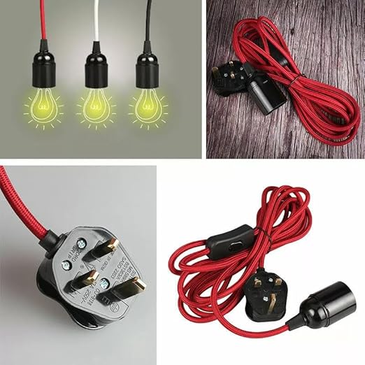 Multi Colours 2m Plug In Pendant Set Flex Cable With Holder ~3370