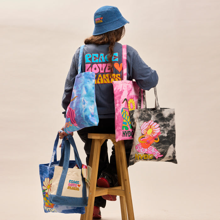 NYBG Flower Power Blue Tie Dye Tote