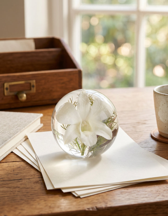 NYBG x BLOOMIST White Orchid Botanical Resin Paperweight