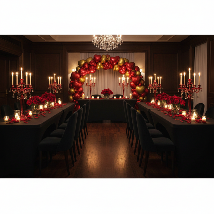 indoor valentines dinner setup with Open Back Stretch Spandex Table Cover 6 FT Rectangular - Black