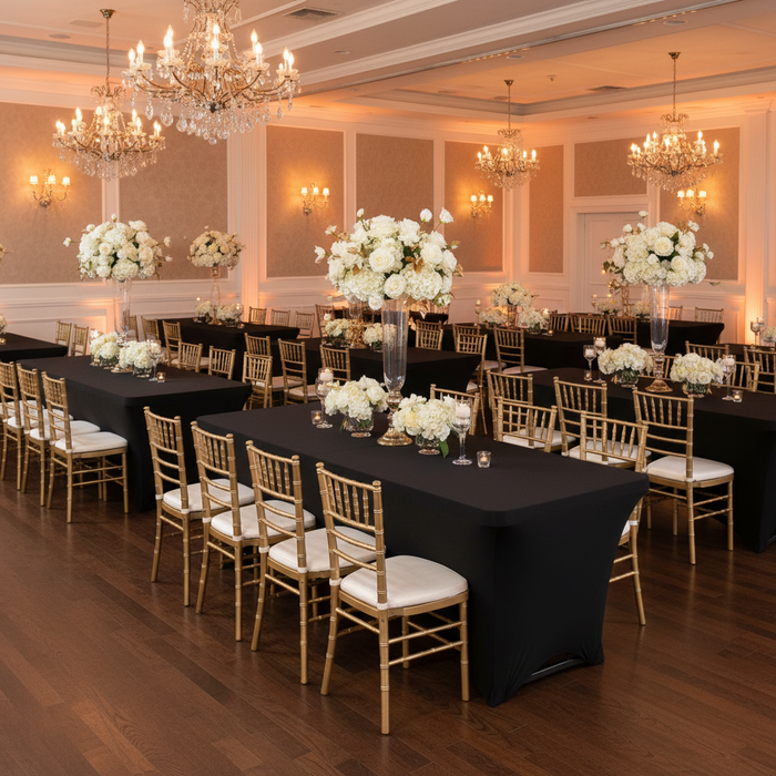 intimate wedding banquet with Open Back Stretch Spandex Table Cover 6 FT Rectangular - Black