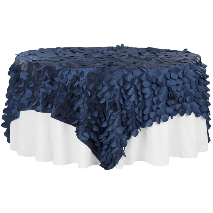 Petal Circle Taffeta 90"x90" Square Table Overlay - Navy Blue - CV Linens