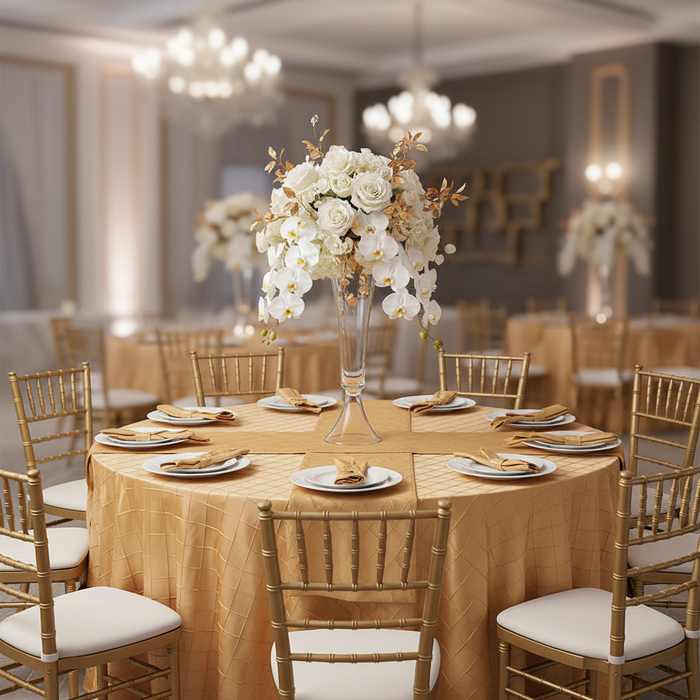 Pintuck 120" Round Tablecloth - Gold.