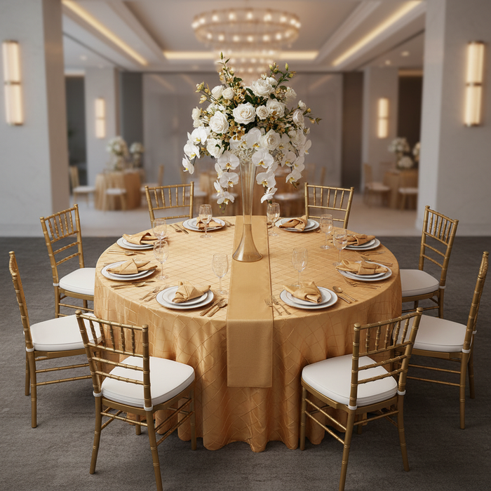 Pintuck 120" Round Tablecloth - Gold.