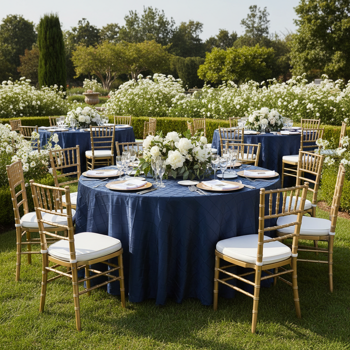 outdoor garden wedding with Pintuck 120" Round Tablecloth - Navy Blue