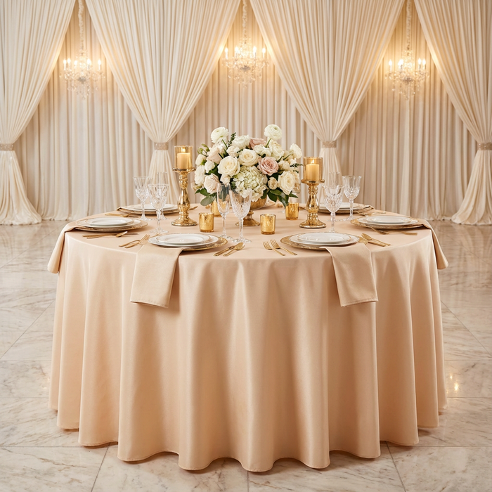 Premium Polyester 108" Round Tablecloth - Champagne - CV Linens
