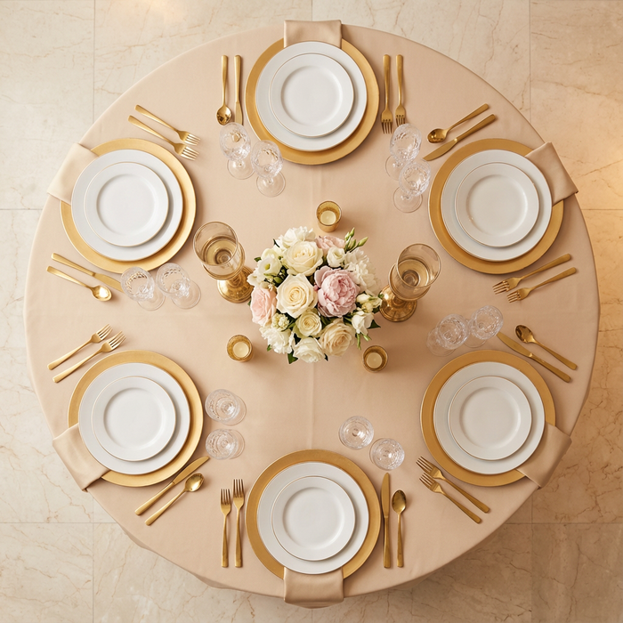 Premium Polyester 108" Round Tablecloth - Champagne - CV Linens