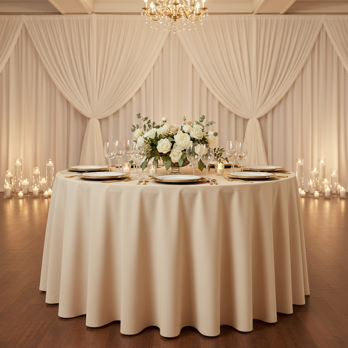 Premium Polyester 108" Round Tablecloth - Nude Front View