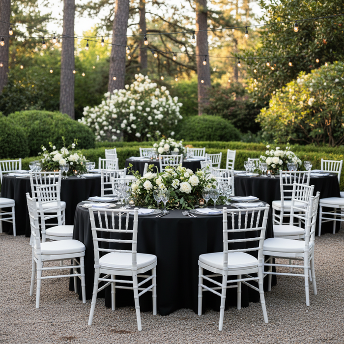 Outdoor Wedding Reception Black 120 Round Premium Polyester Tablecloth