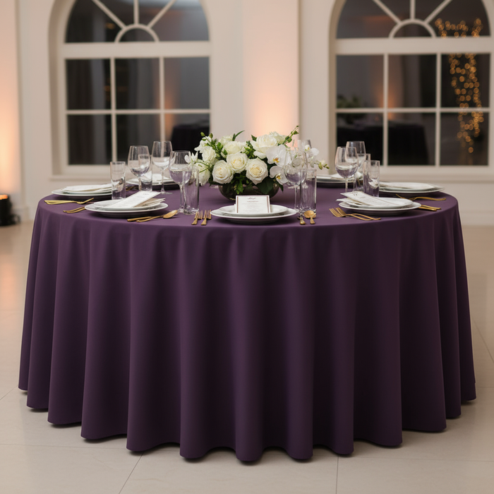 Eggplant/Plum Premium Polyester Round Tablecloth Size: 120 in | Wedding | Event | Wholesale by CV Linens