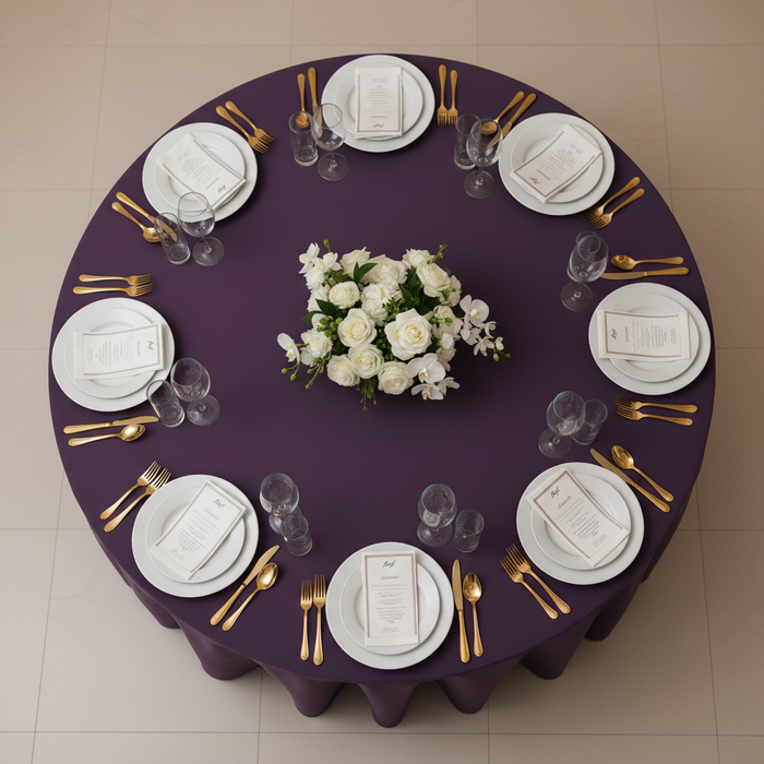 Eggplant/Plum Premium Polyester Round Tablecloth Size: 120 in | Wedding | Event | Wholesale by CV Linens