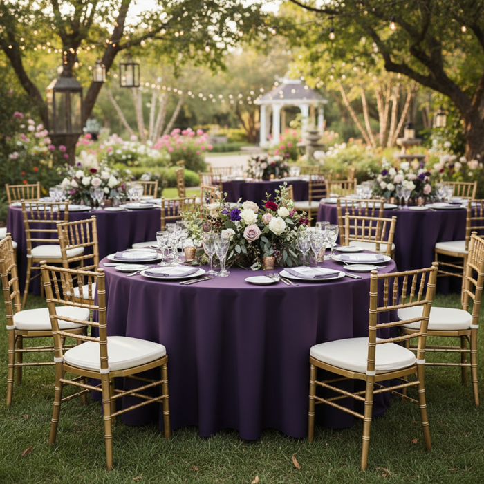 Outdoor Wedding Reception – Eggplant/Plum Premium Polyester Tablecloth