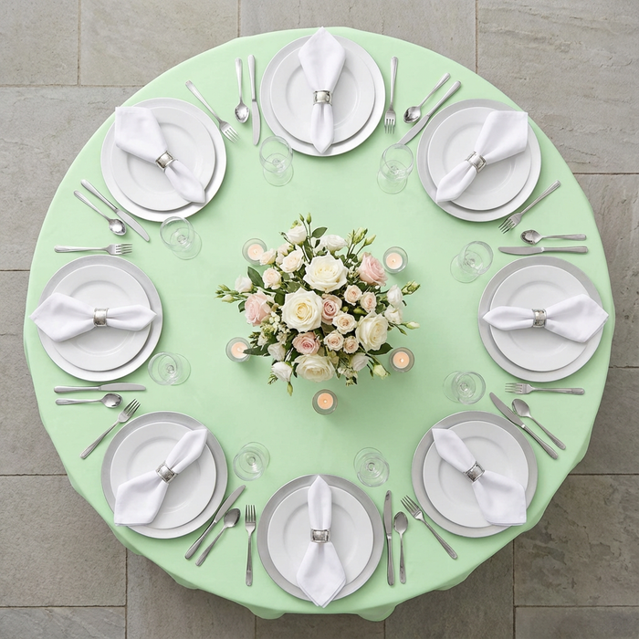 Mint Green Premium Polyester Round Tablecloth Size: 120 in | Wedding | Event | Wholesale by CV Linens