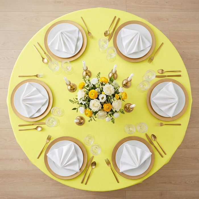 Yellow Premium Polyester 120" Round Tablecloth | Wedding | Event | Wholesale by CV Linens