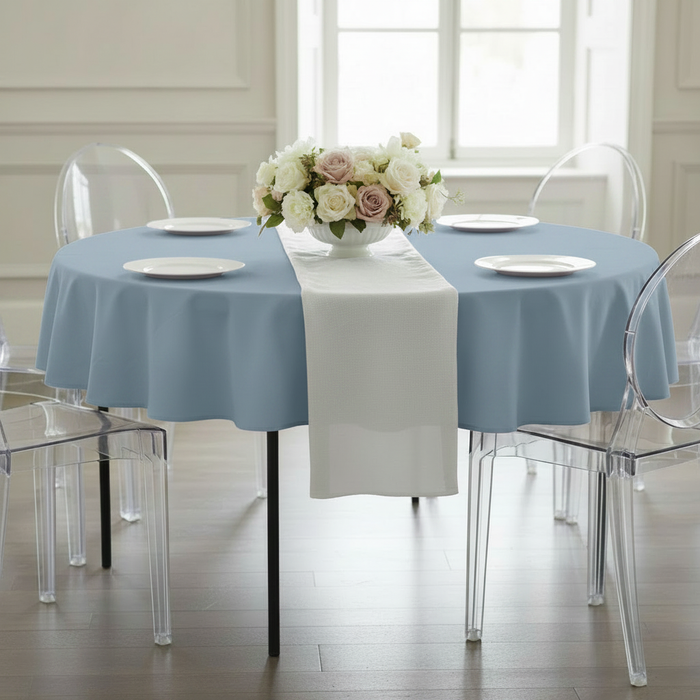 Premium Polyester 90" Round Tablecloth - Dusty Blue.