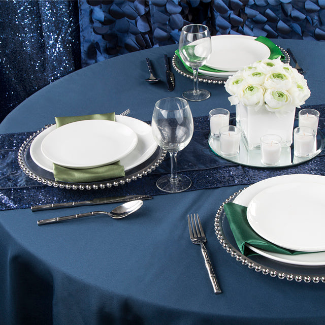 Polyester 90" Round Tablecloth - Navy Blue - CV Linens
