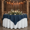 Premium Polyester Square 72" Overlay/Tablecloth - Navy Blue | tablecloth | flower premade runner | wine goblet | dinner plate |