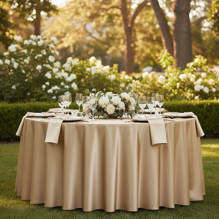 Premium Satin (Wrinkle-Resistant) 120" Round Tablecloth - Champagne