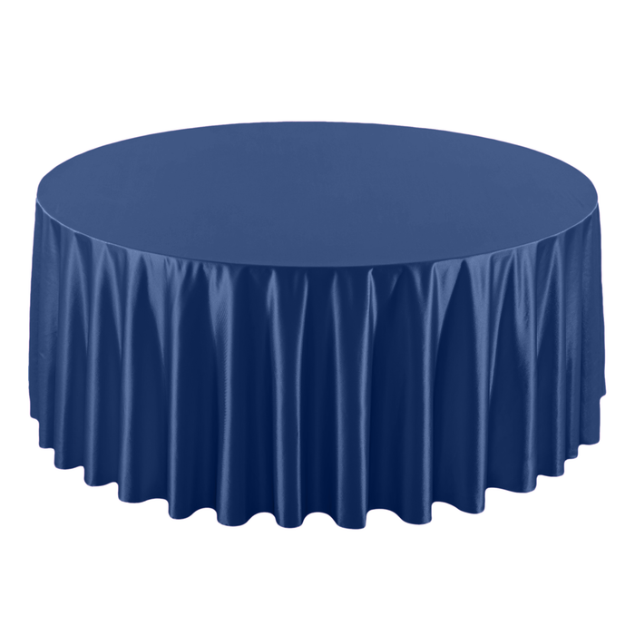 Wrinkle free satin 120" Round Tablecloth Navy Blue top view