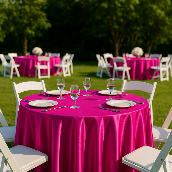 Premium Satin (Wrinkle-Resistant) 132" Round Tablecloth - Fuchsia - CV Linens