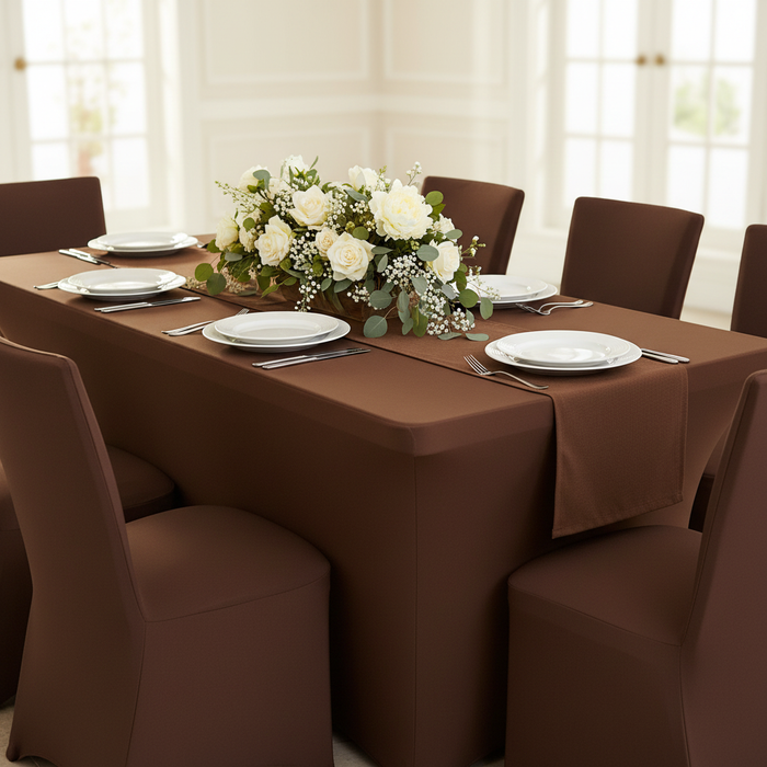 Rectangular 6 FT Spandex Table Cover - Chocolate Brown.