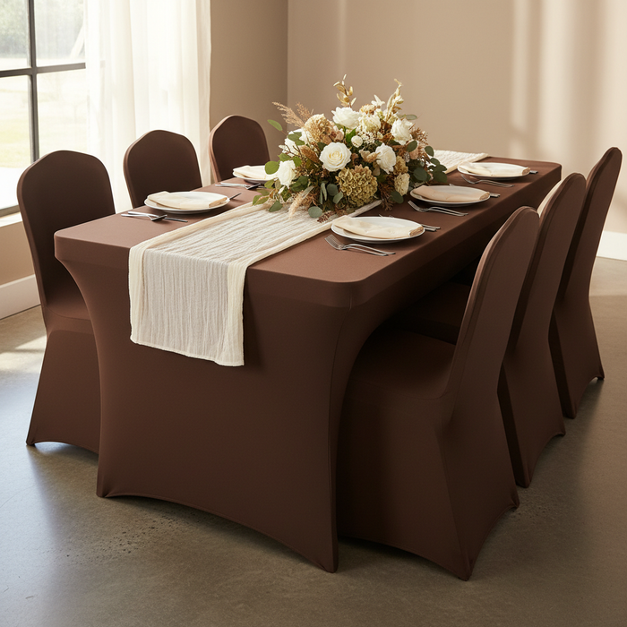 Rectangular 6 FT Spandex Table Cover - Chocolate Brown.