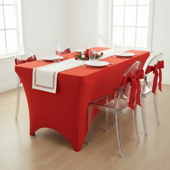 Rectangular 8 FT Spandex Table Cover - Red.