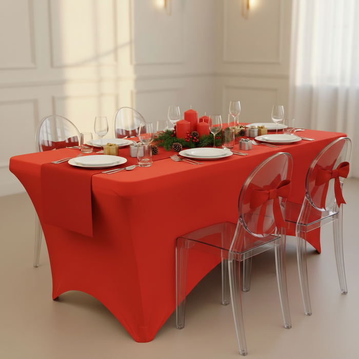 Rectangular 8 FT Spandex Table Cover - Red.