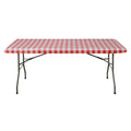 Rectangular Elastic Table Top Cover 30"x48" Waterproof Vinyl Flannel Backing Checkered Design Red full view